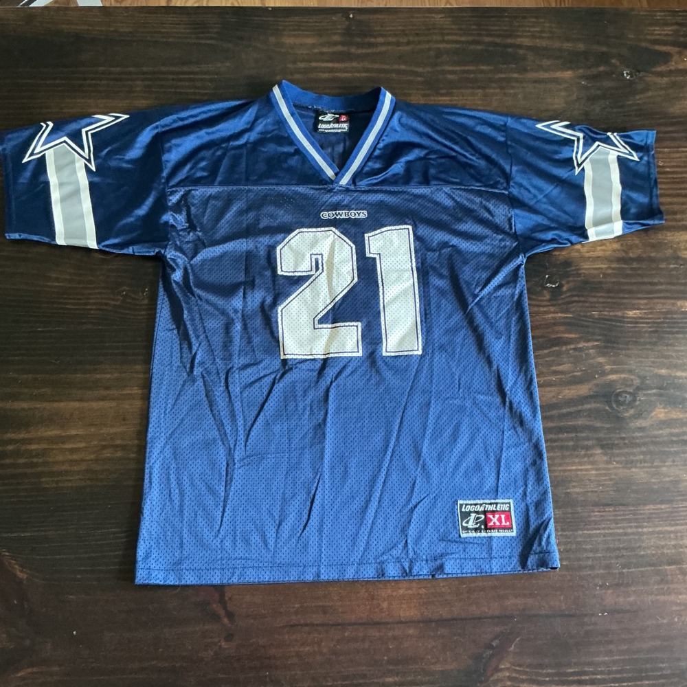 Vintage Logo Athletic Dallas Cowboys Deion Sanders 21 Jersey Navy Blue XL NFL